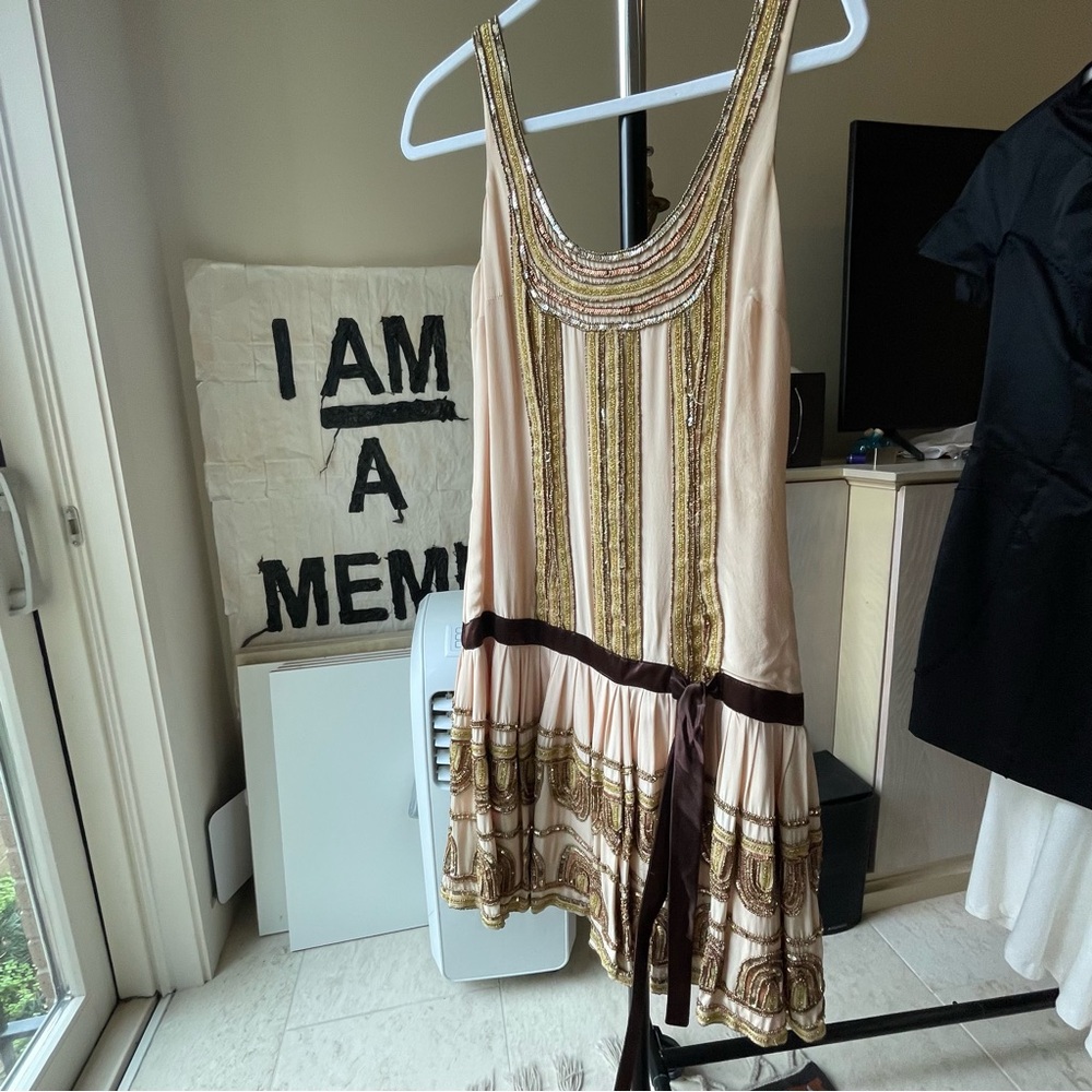 Tracy Reese Pink and Gold Embellished Midi Dress